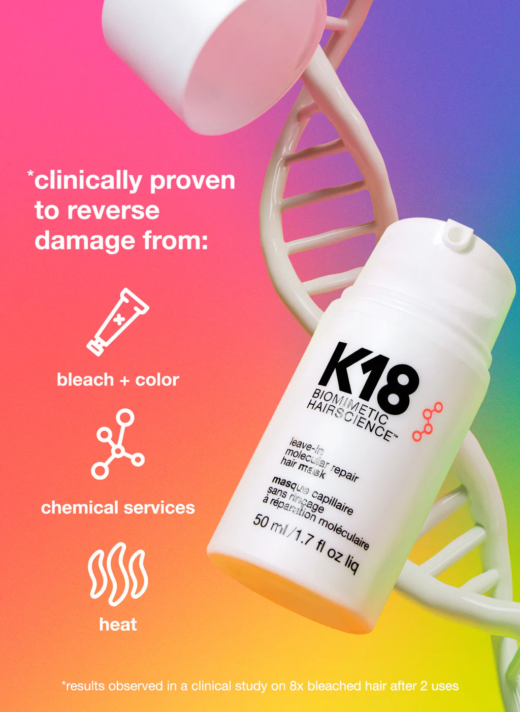 Mascarilla K18 para reparación molecular sin enjuague, ideal para todo tipo de cabello, con tecnología de péptidos patentados