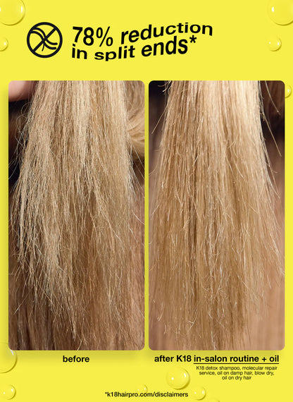 Aceite Capilar K18 para reparación profunda y brillo sin peso, ideal para controlar el frizz en todo tipo de cabello